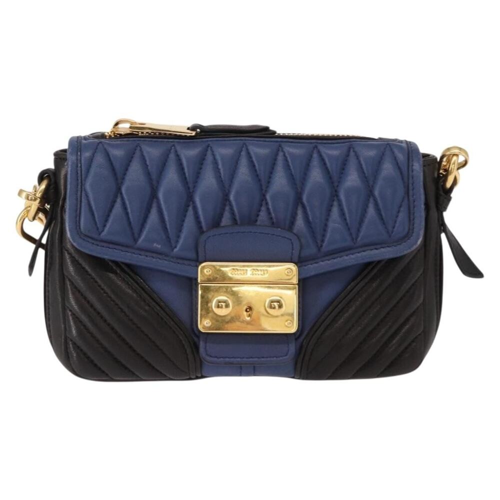 Miu Miu Matelasse Leather Shoulder Bag Blue